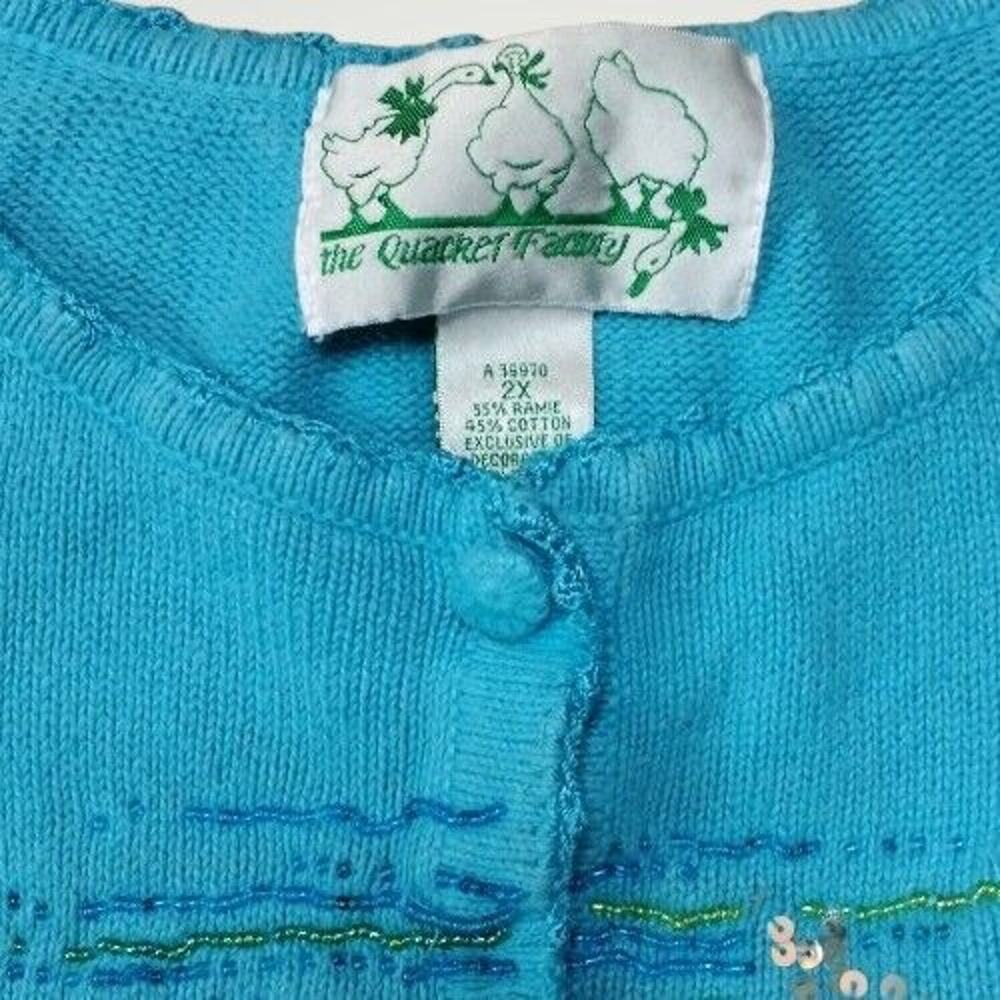 Quacker Factory Sequined Beach Motif Cardigan Blu… - image 5